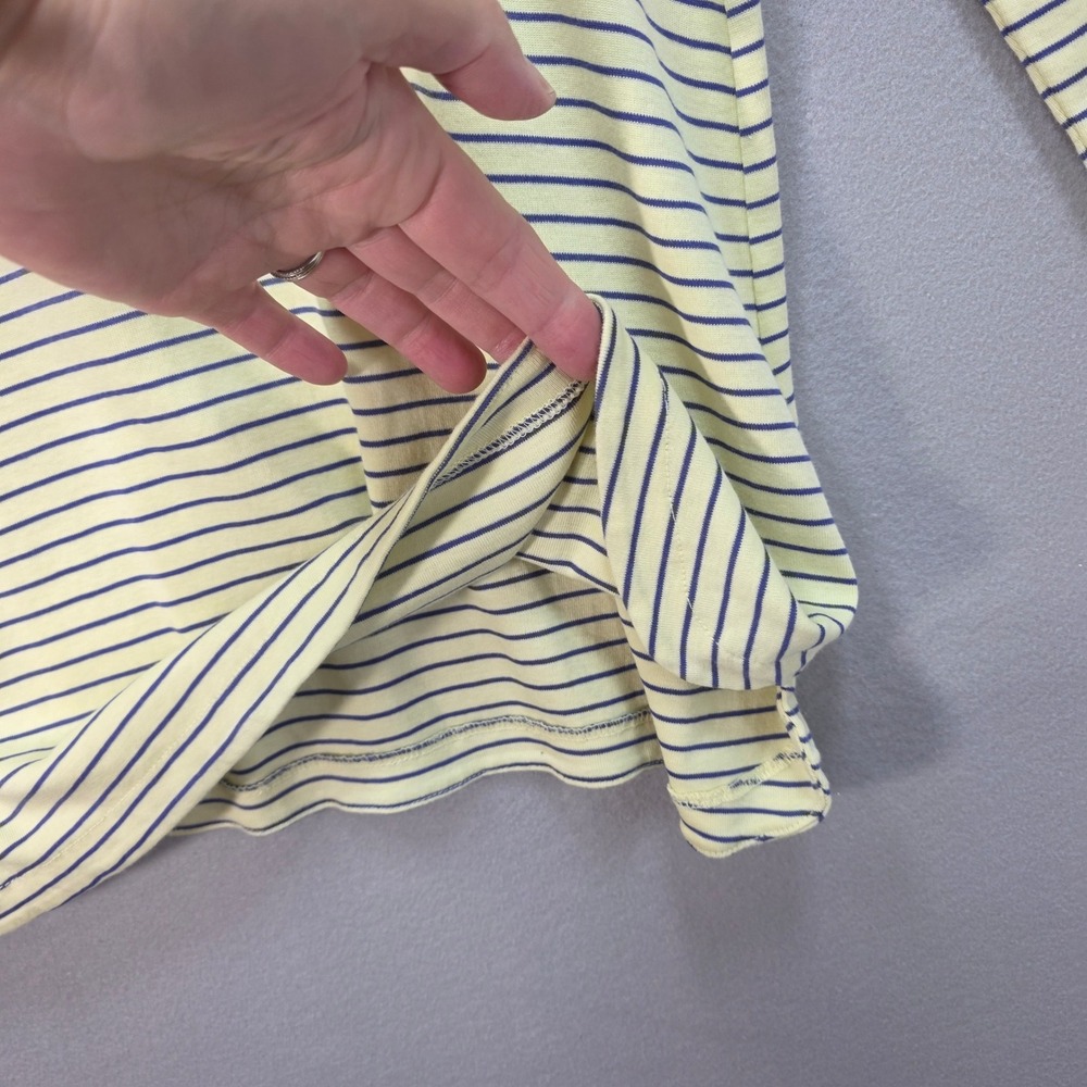 J Jill Striped Shirt Womens M Yellow Navy Pima Cotton Top Coastal Striped Vneck - Picture 3 of 9